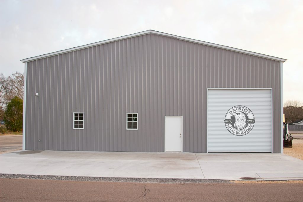 Patriot metal storage building with roll-up door