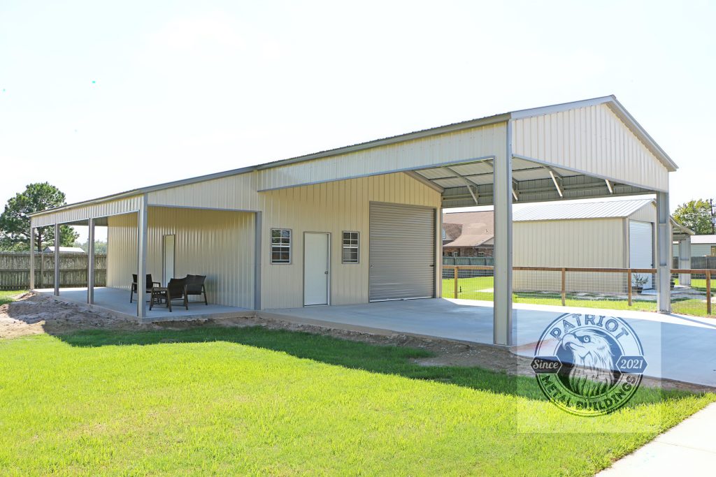 Patriot residential metal workshop with attached covered areas