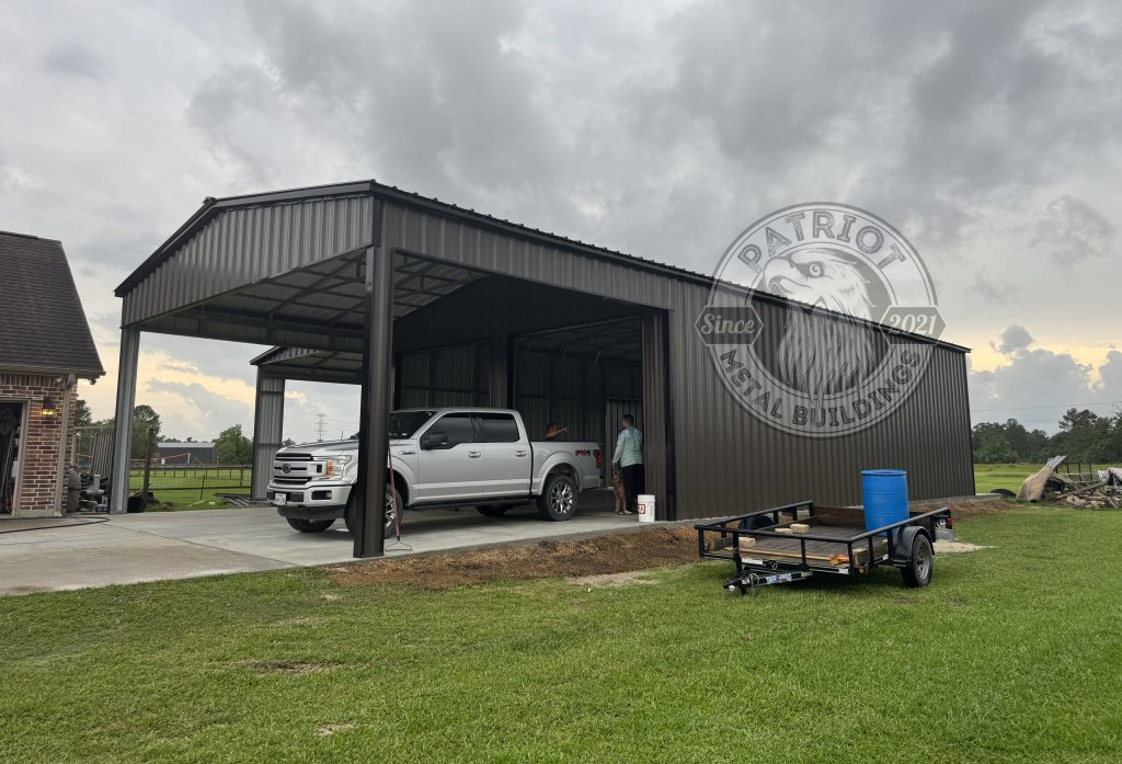 Patriot metal carport with covered vehicle parking